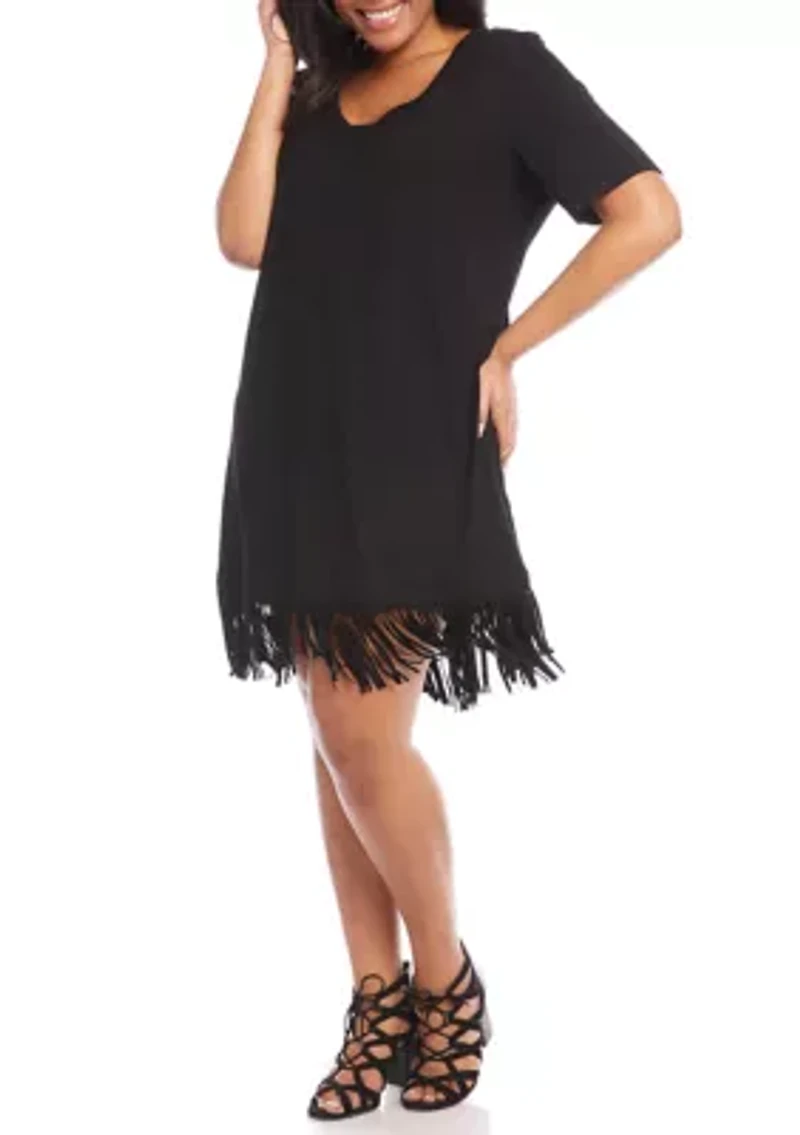Plus V-Neck Fringe Dress