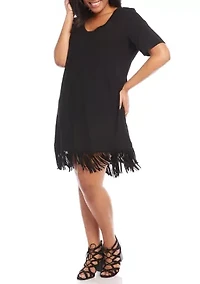 Plus V-Neck Fringe Dress