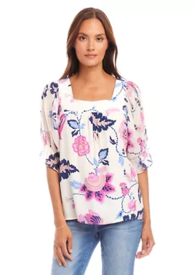 Petite Contrast Square Neck Top