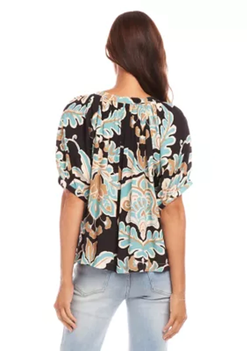 Petite Short Sleeve Peasant Top