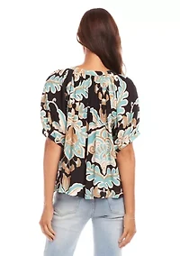 Petite Short Sleeve Peasant Top