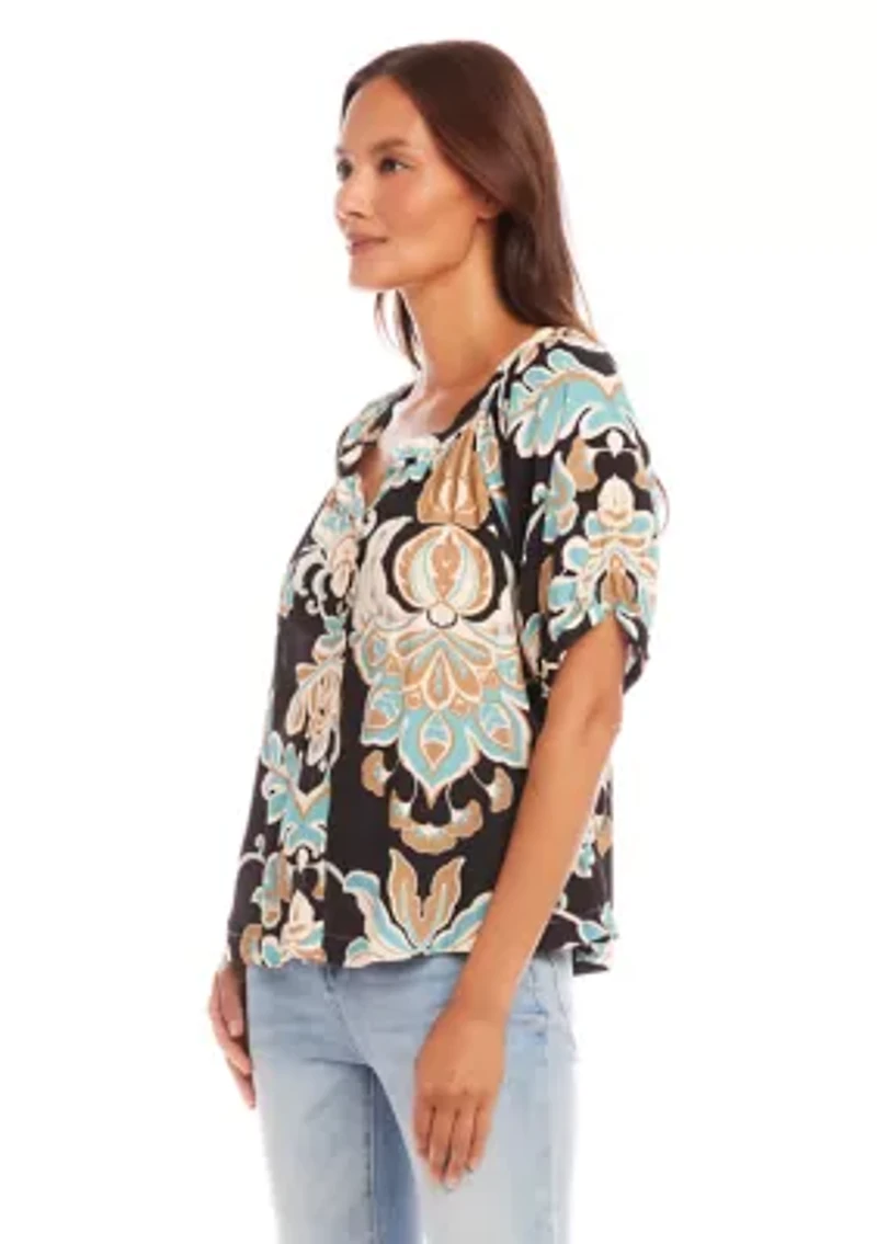 Petite Short Sleeve Peasant Top