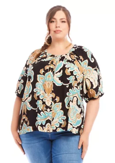 Plus Short Sleeve Peasant Top