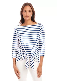 Petite Stripe Boat Neck Tie Front Top