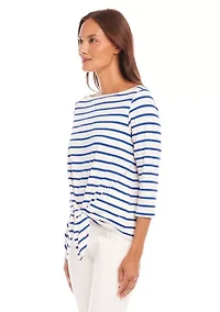 Petite Stripe Boat Neck Tie Front Top