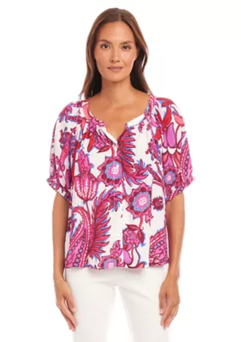 Petite Short Sleeve Peasant Top