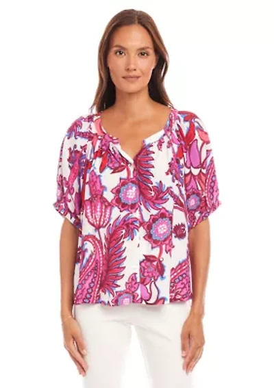 Petite Short Sleeve Peasant Top