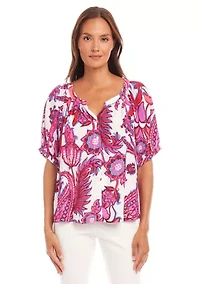 Petite Short Sleeve Peasant Top