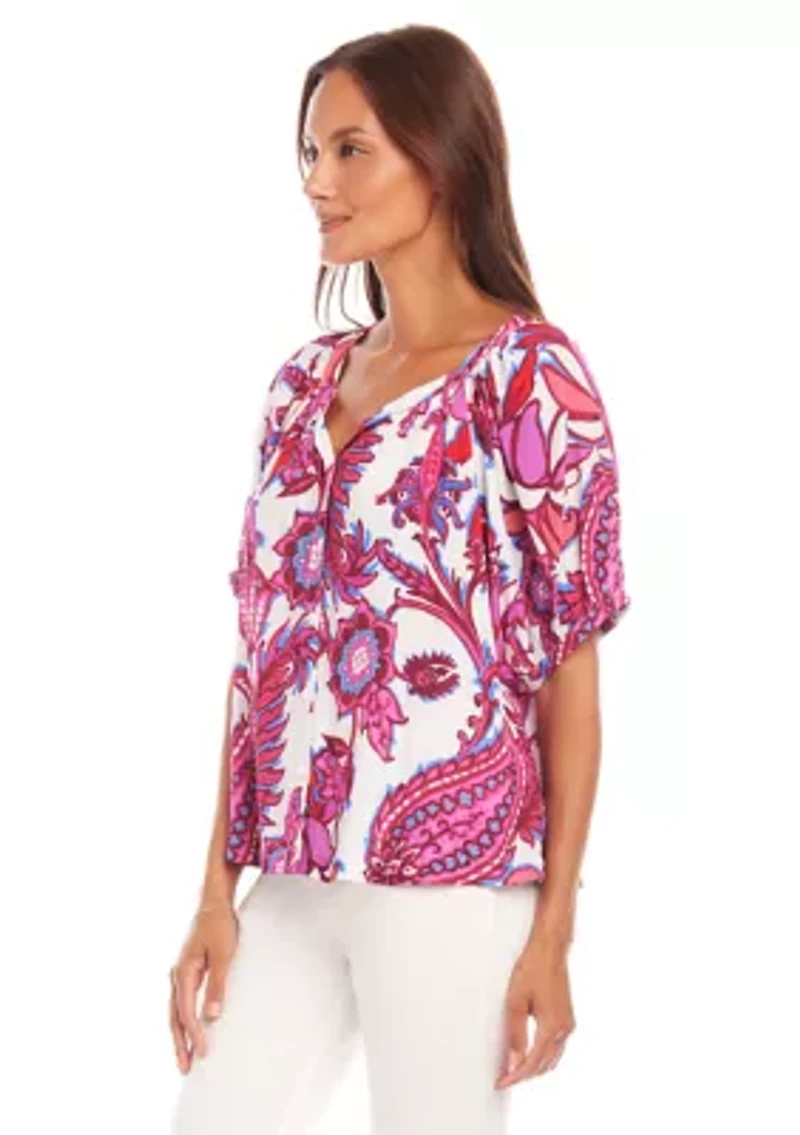 Petite Short Sleeve Peasant Top