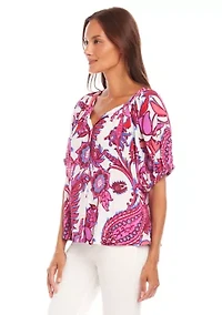 Petite Short Sleeve Peasant Top