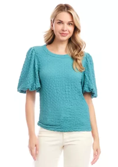 Petite Puff Sleeve Textured Top