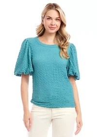 Petite Puff Sleeve Textured Top