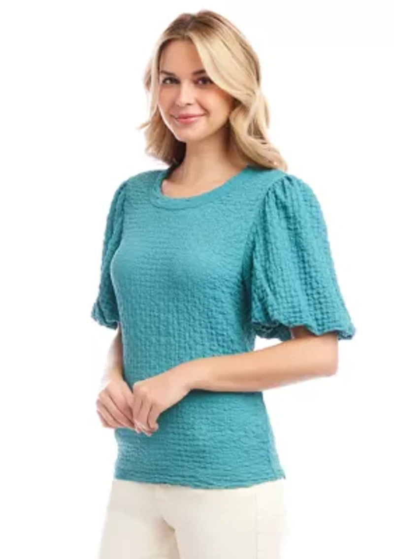 Petite Puff Sleeve Textured Top