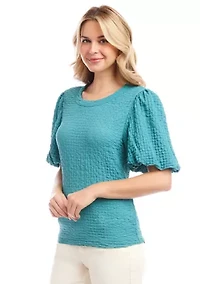 Petite Puff Sleeve Textured Top