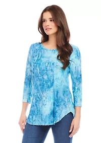 Petite Tie Dye Burnout Shirttail Top