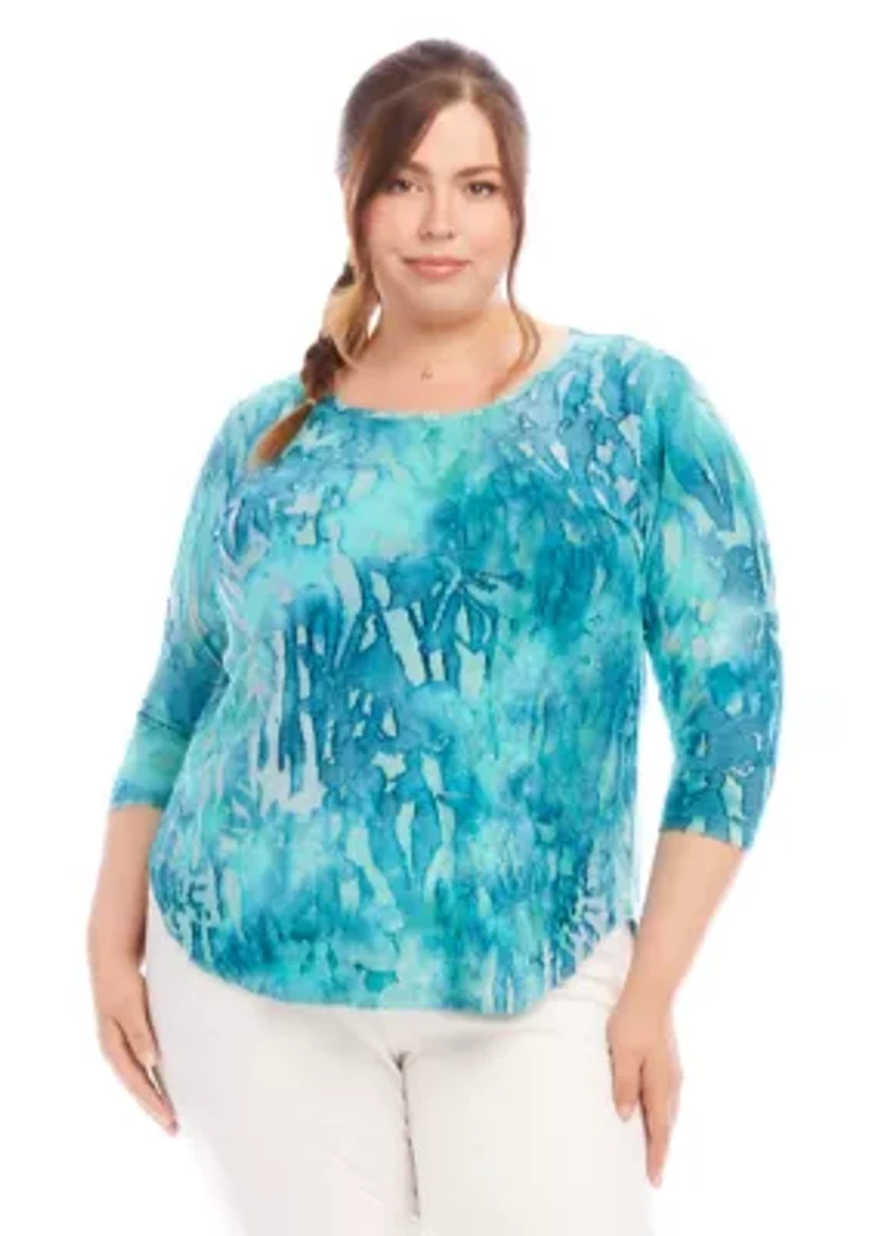 Plus Tie Dye Burnout Shirttail Top