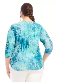 Plus Tie Dye Burnout Shirttail Top