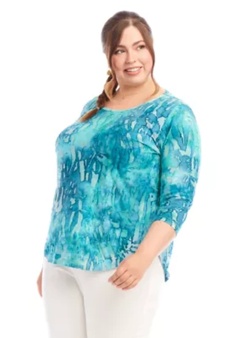 Plus Tie Dye Burnout Shirttail Top