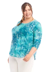 Plus Tie Dye Burnout Shirttail Top