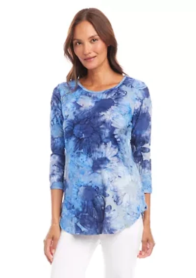 Petite Tie Dye Burnout Shirttail Top
