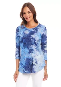 Petite Tie Dye Burnout Shirttail Top