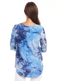 Petite Tie Dye Burnout Shirttail Top