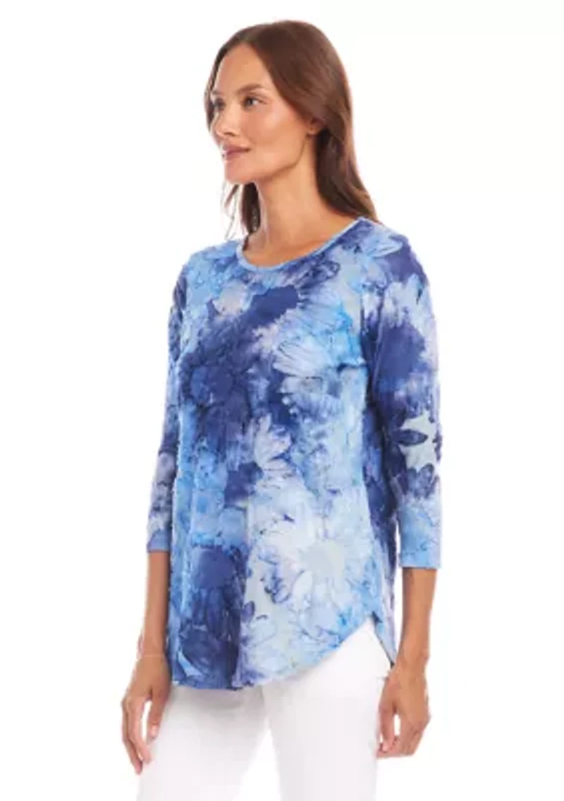 Petite Tie Dye Burnout Shirttail Top