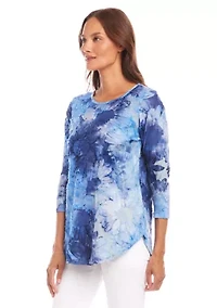 Petite Tie Dye Burnout Shirttail Top