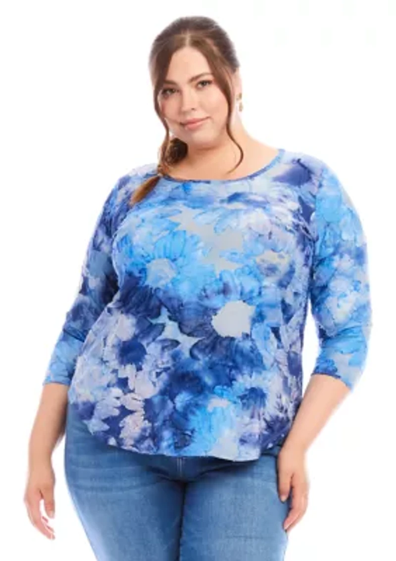 Plus Tie Dye Burnout Shirttail Top