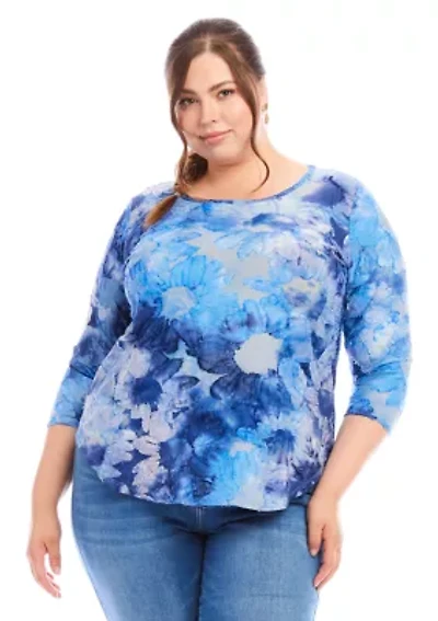 Plus Tie Dye Burnout Shirttail Top