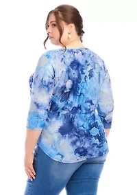 Plus Tie Dye Burnout Shirttail Top