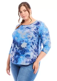 Plus Tie Dye Burnout Shirttail Top