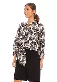 Petite Blouson Sleeve Tie Front Top