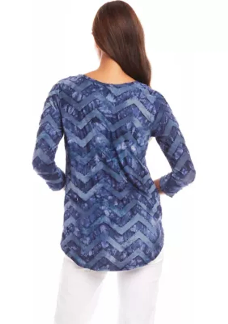 Petite Tie Dye Burnout Shirttail Top
