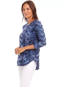 Petite Tie Dye Burnout Shirttail Top