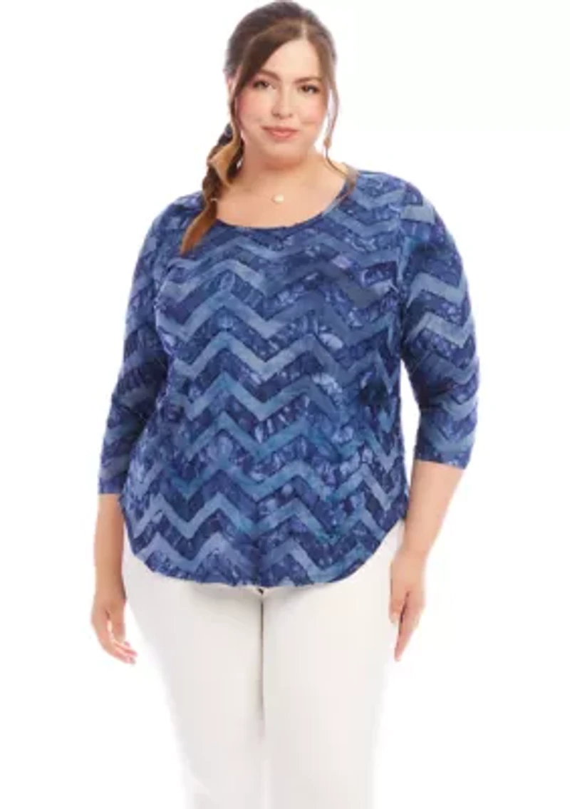 Plus Tie Dye Burnout Shirttail Top