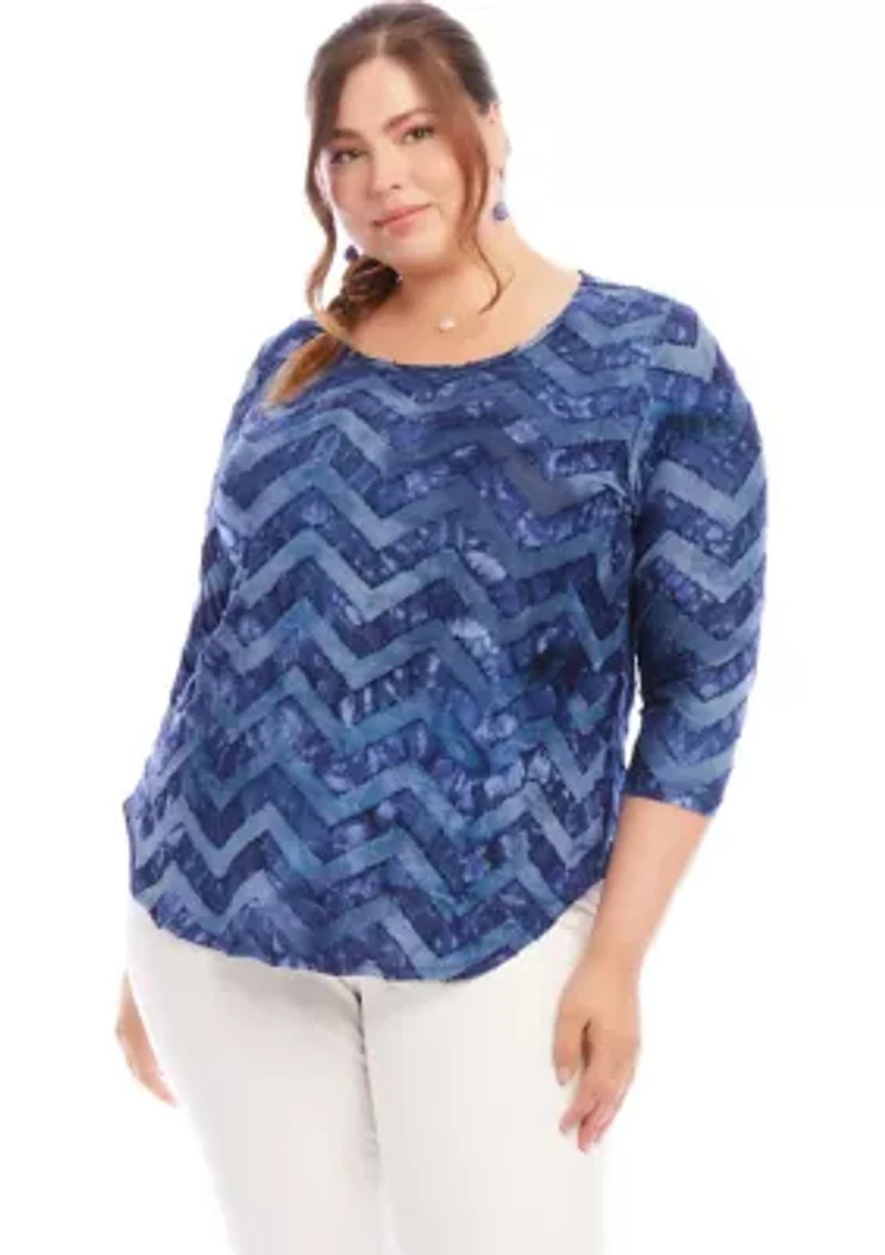 Plus Tie Dye Burnout Shirttail Top