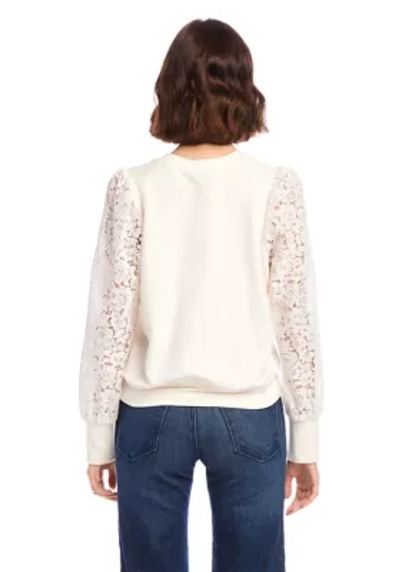 Petite Contrast Lace Sleeve Top