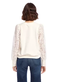 Petite Contrast Lace Sleeve Top