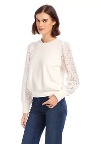 Petite Contrast Lace Sleeve Top