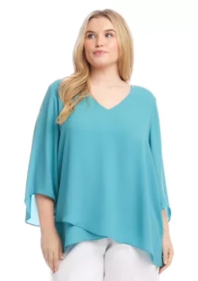 Plus Bracelet Sleeve Asymmetric Top