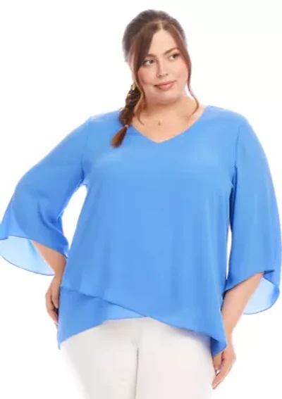 Plus Bracelet Sleeve Asymmetric Top