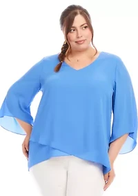 Plus Bracelet Sleeve Asymmetric Top