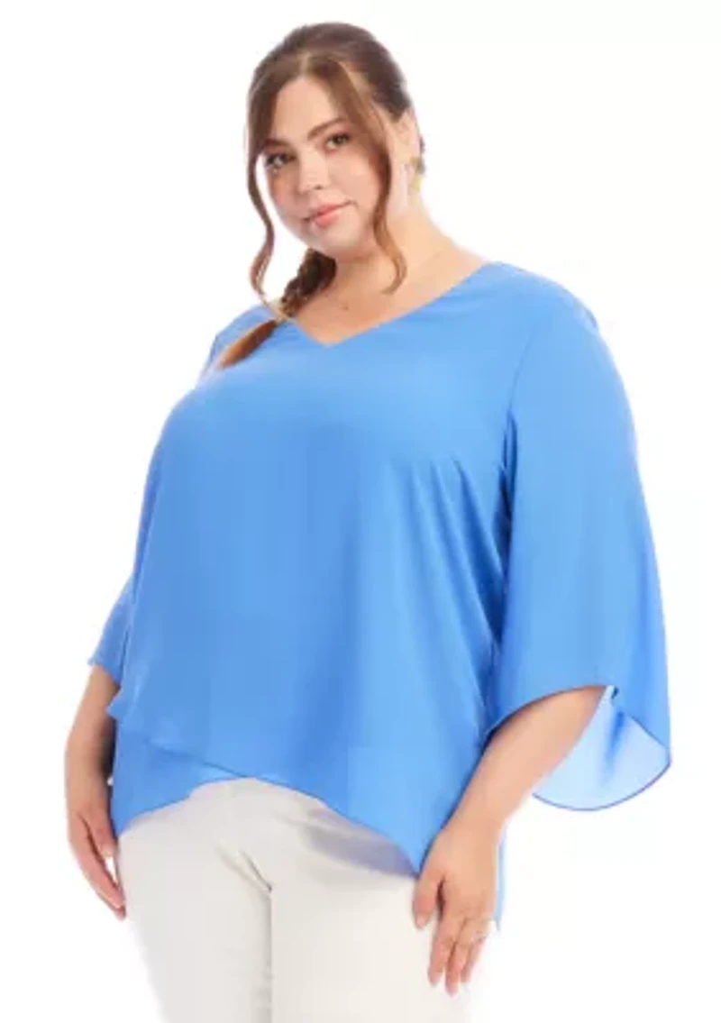 Plus Bracelet Sleeve Asymmetric Top