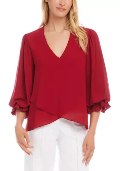 Petite Layered Sleeve Asymmetric Top