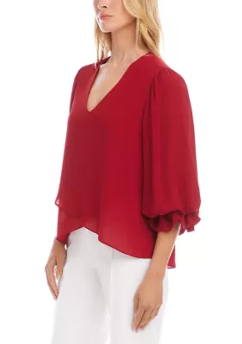 Petite Layered Sleeve Asymmetric Top