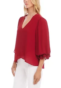 Petite Layered Sleeve Asymmetric Top
