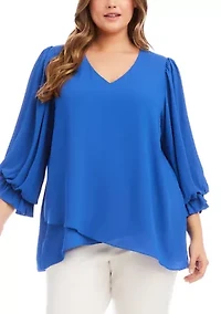 Plus Layered Sleeve Asymmetric Top