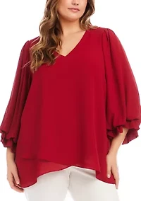Plus Layered Sleeve Asymmetric Top