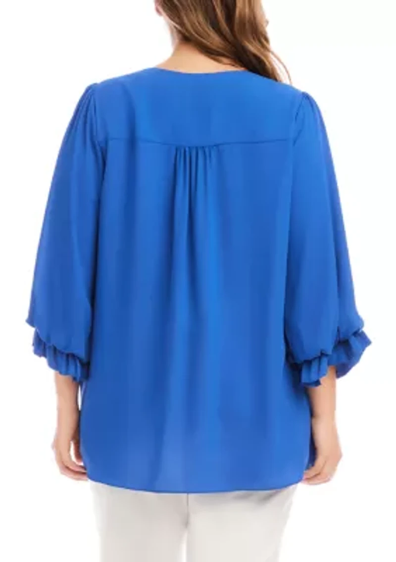 Plus Layered Sleeve Asymmetric Top